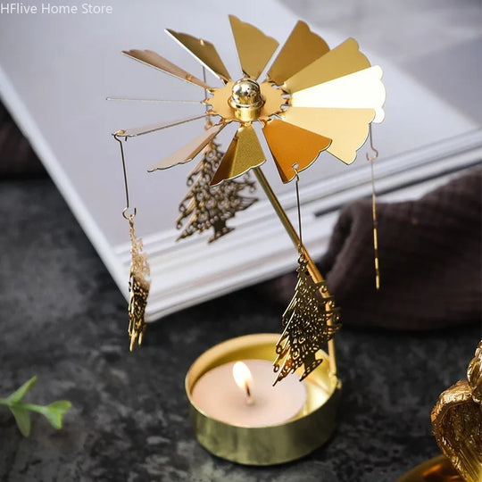 Evelyn's Metal Rotating Spinner Carousel Candle Tea Light Holder