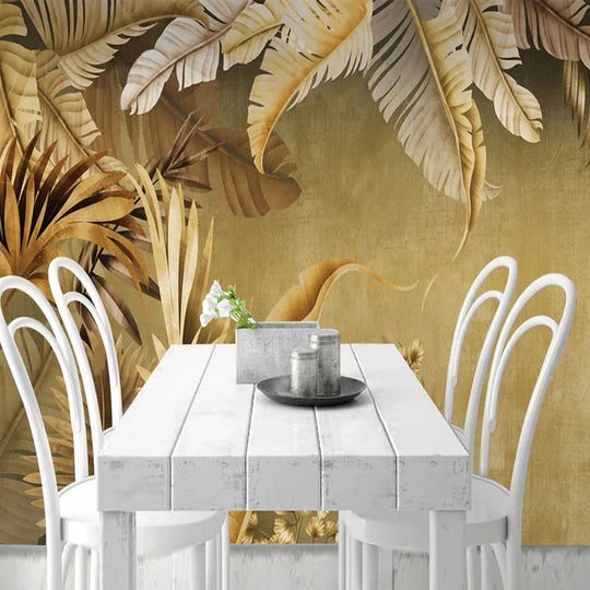 Emily's  Transform Your Space with Custom 3D Golden Leaf Mural Wallpaper