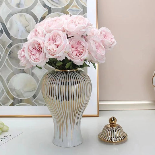 Keilani Ceramic Ginger Jar: A Golden Touch of Elegance