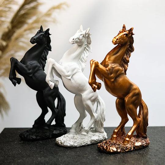 Ailani Gold, White, Black Resin Horse Statue