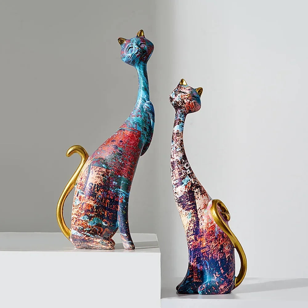 Allie European Style 2pcs Oil Painting Cat Statues