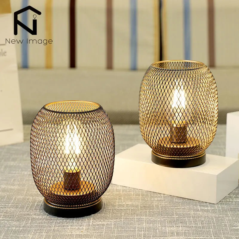 Willa 2Pcs Metal Cage Table Lamp LED Lantern