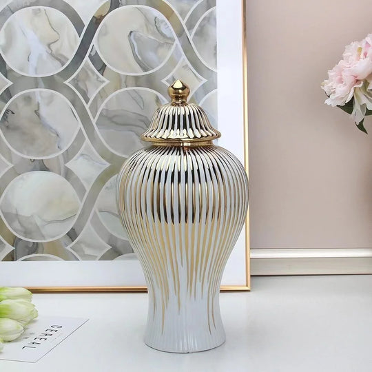 Keilani Ceramic Ginger Jar: A Golden Touch of Elegance