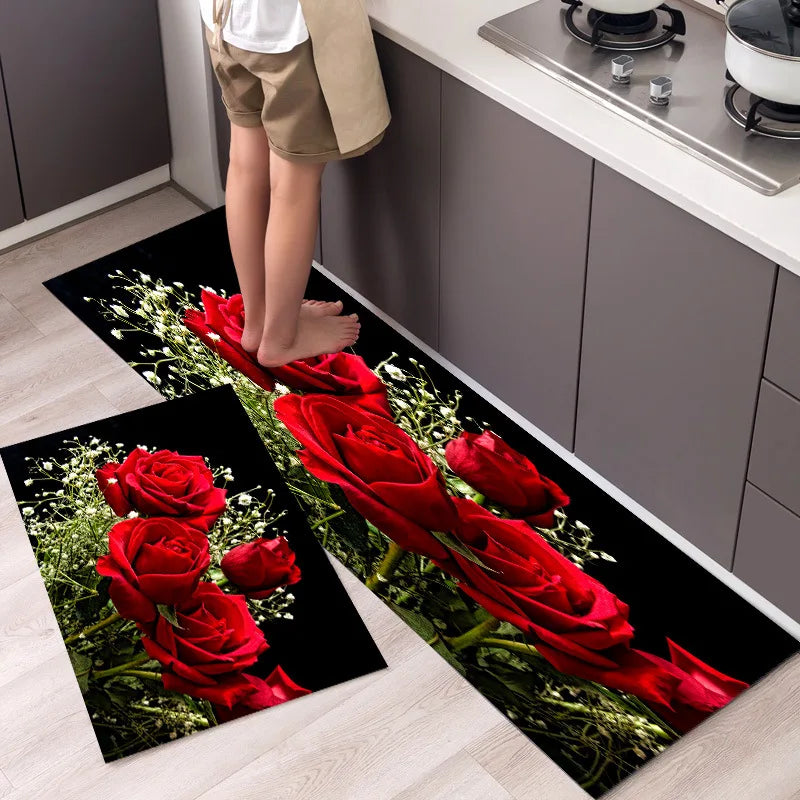 American Style Garden Flower Printed Floor Mat Kitchen Carpet Bedroom Bathroom Waterproof Oil Resistant Dirt Resistant Floor Mat