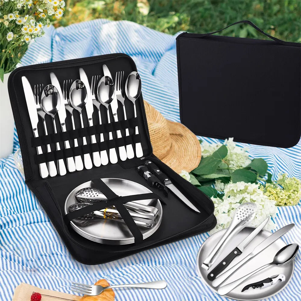 Alessia Camping Silverware Kit Cutlery Organizer Utensil Picnic Set