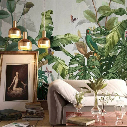 Nordic Green Wall Paper Tropical Rainforests 3d Mural Southeast Asian Jungle Plants Wallpapers for Living Room