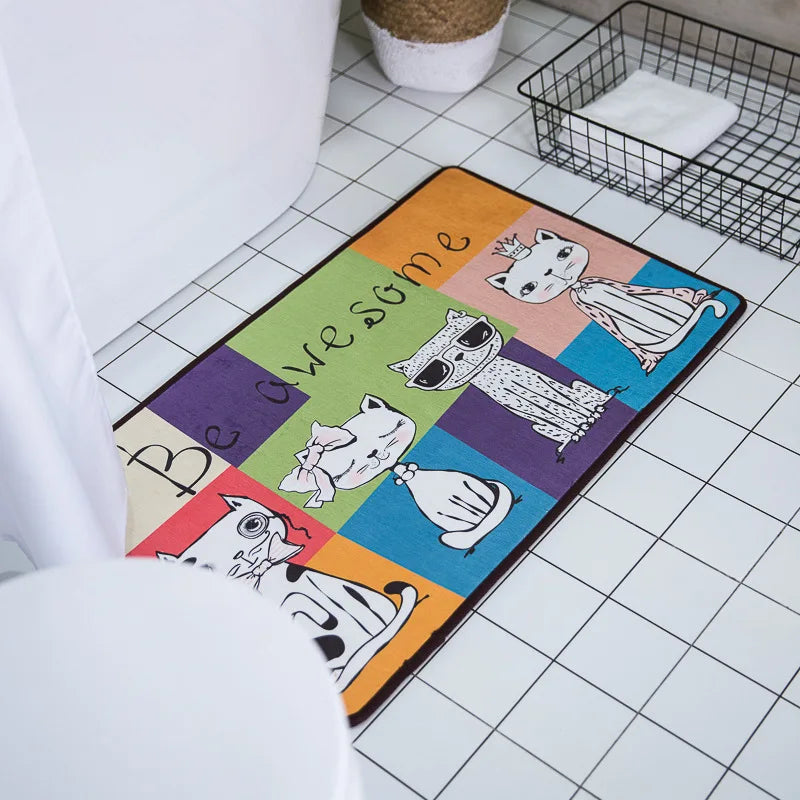 Cute Cats Door Mat For Kids Rugs TPR Anti-Slip Doormat Cartoon Animals Carpet For Child Play Area Rugs Kitchen Bath Mat