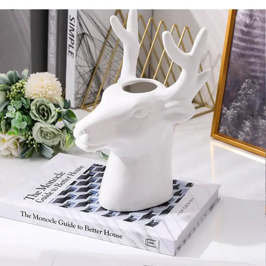 Calliope European Charm Ceramic Vase with Deer Head Ornaments