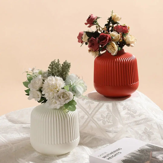 Aleena Imitation Ceramic Flower Vase Solid Color Nordic Style Flower Pot Basket