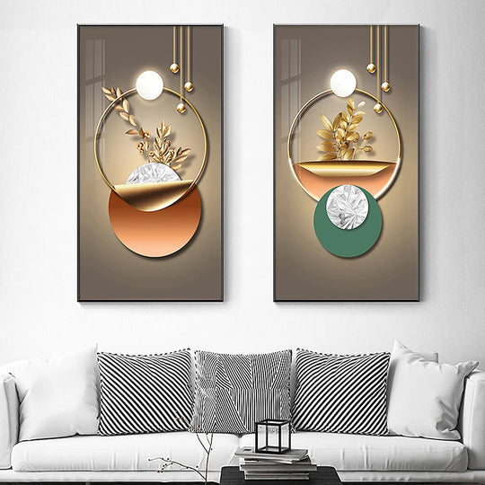 Alexis Abstract Geometric Canvas Art Paintings: Modern Luxury Golden Home Decor