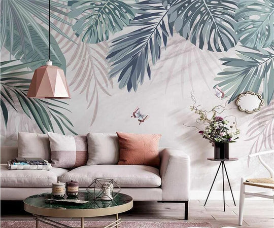 Samantha's Elegant Tropical Plant Jungle 3D Leaf Wallpaper