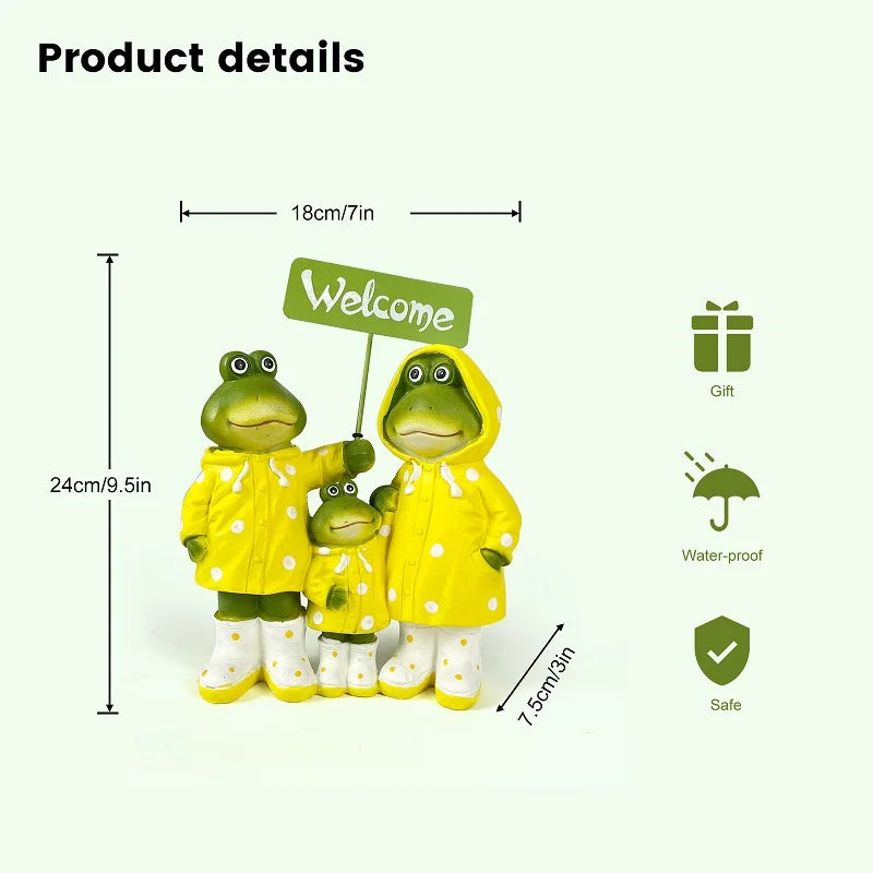 Cora's Resin Couple Frog Ornament With Welcome Sign Outdoor Garden Sculpture Statue