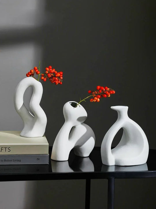 Mckinley White Nordic Ceramic Vase: Modern Minimalist Elegance