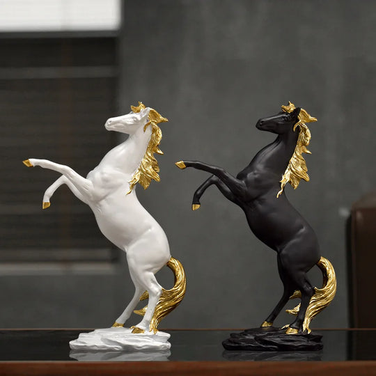 Ailani Gold, White, Black Resin Horse Statue