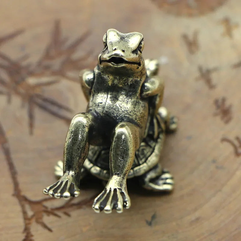 Clara's Antique Tortoise Frog Copper Statue Figurine