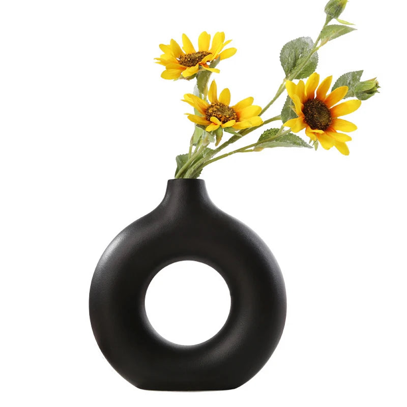 Yareli Nordic Circular Hollow Ceramic Vase: A Modern Decor Accent