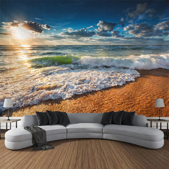 Ella's Beach and Sunset Landscape Tapestry