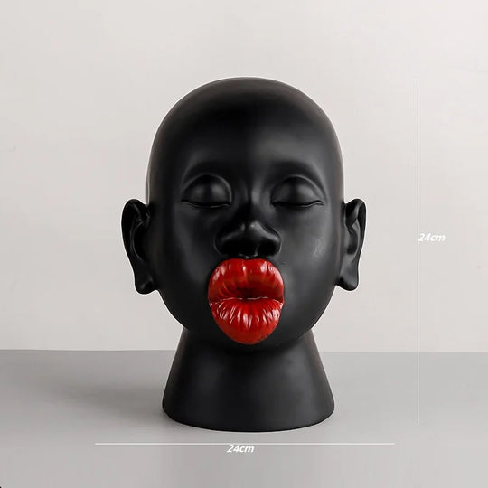 Sophia's Modern Black Red Lip Desktop Female Figure Head Decoration