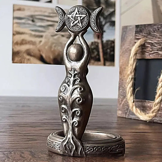 Alexis Goddess Triple Moon Tealight Candle Holder Stand