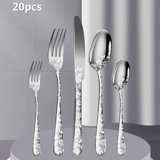 Mariah 20-Piece Patterned Stainless Steel Tableware Set