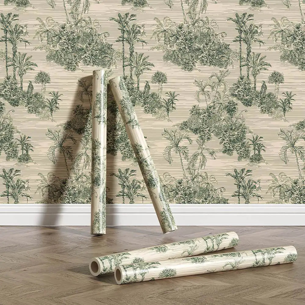 Olivia's Retro Jungle Green Home Decoration Wallpaper