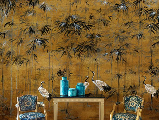 Elliot Custom 3D Wallpaper Mural - Bamboo Leaf Crane