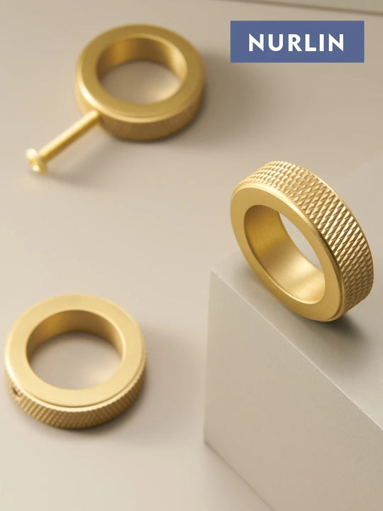 Bria Nurlin Solid Brass Diamond-cut Cross Knurled Circular Ring Cabinet Wardrobe Knobs