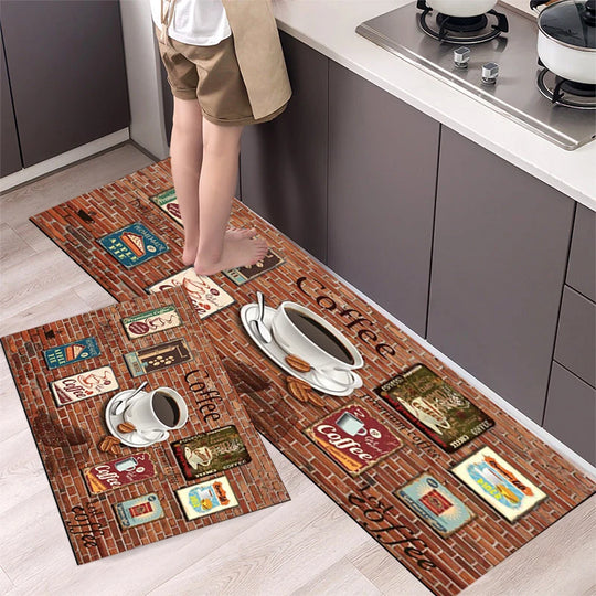 Polyster Waterproof Oilproof Kitchen Mat Printed Antislip Bath Mat Soft Bedroom Floor Mat Living Room Carpet Doormat Kitchen Rug