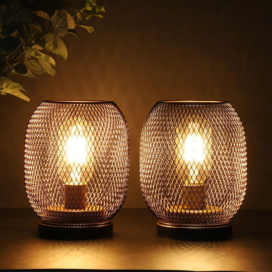 Willa 2Pcs Metal Cage Table Lamp LED Lantern