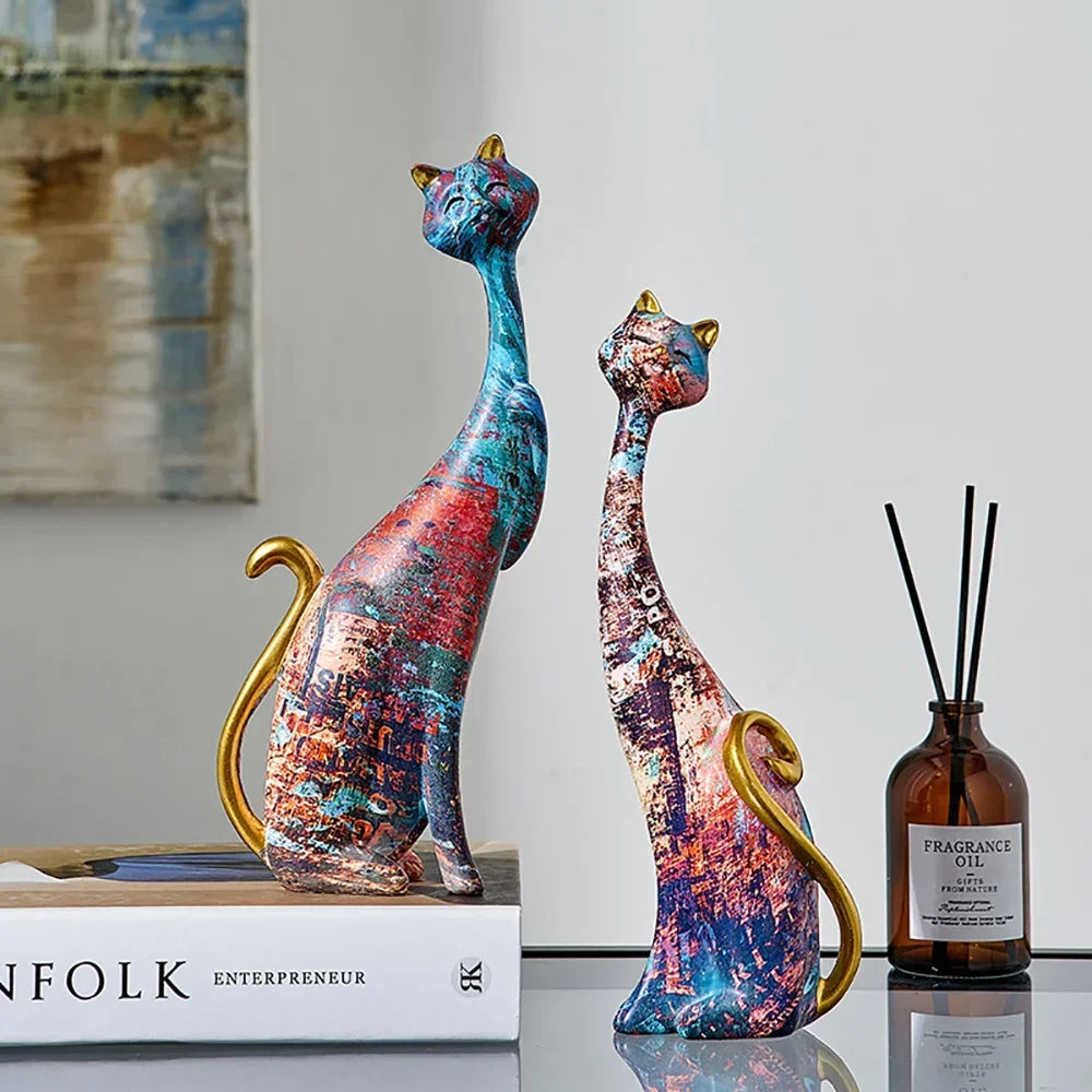 Allie European Style 2pcs Oil Painting Cat Statues