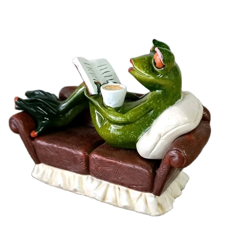 Sophia's Reading Frog Miniature Enameled Resin Frog Drunkard Figurine Household Ornament