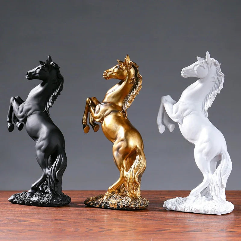 Ailani Gold, White, Black Resin Horse Statue