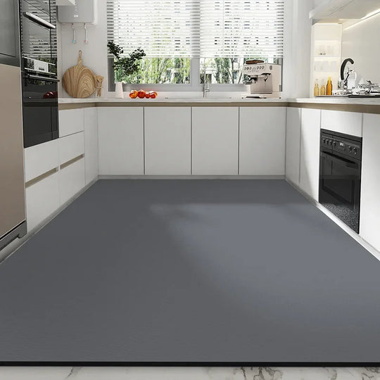 Kitchen Carpet Pvc Leather Mats Grey Solid Color Large Area Rug Waterproof Oil-proof Non-slip Floor Mat Alfombra De Cocina 주방 카펫