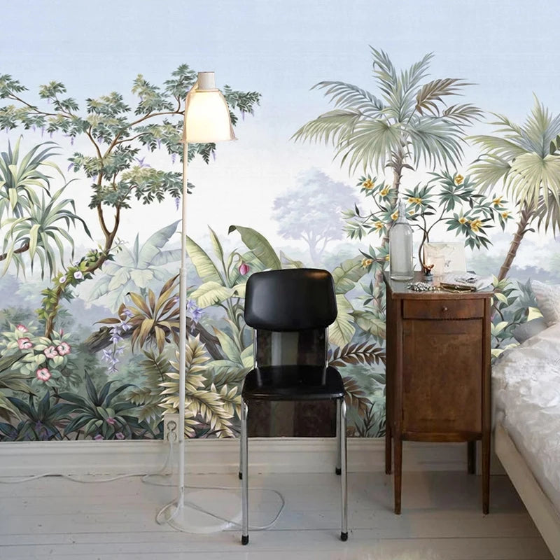 Olivia's Custom Photo Wallpaper: Retro Hand-Painted Tropical Rainforest