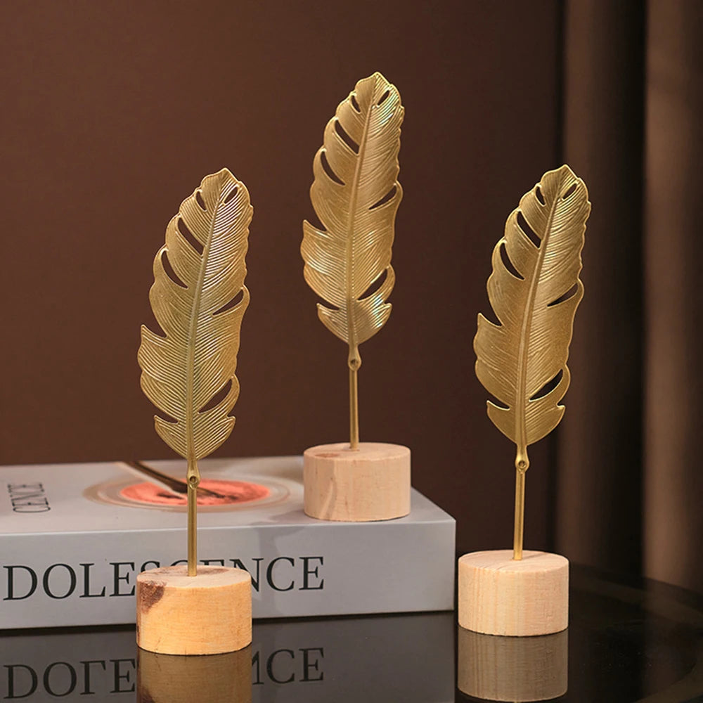 Josephine's Golden Ginkgo Leaf Feather Metal Model Figurines