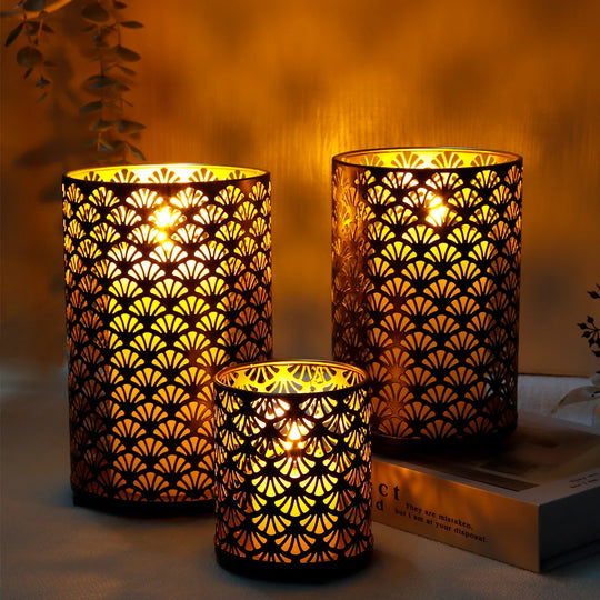 Arielle 3Pcs Fan Pattern Metal Candle Holder Set