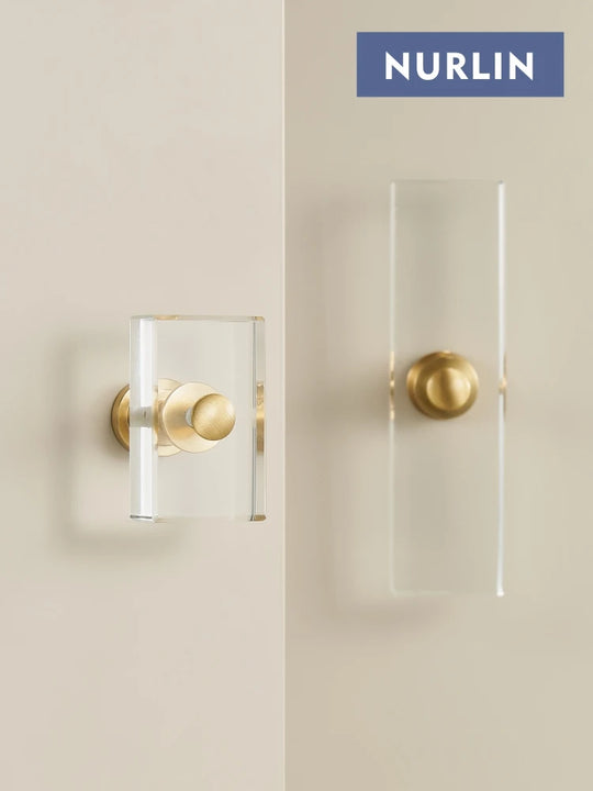 Skyla Nurlin Brass Acrylic Cabinet Drawer Wardrobe Door Furniture Rectangular Handle Knobs T-bar Pull