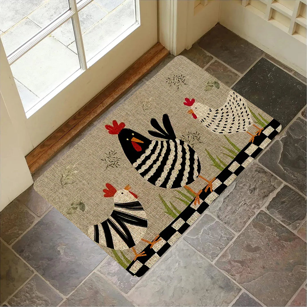 1pc cartoon Rooster kitchen rug, non-slip machine washable flannel floor mat, suitable for hallway door kitchen