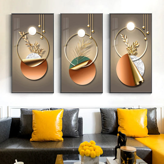 Alexis Abstract Geometric Canvas Art Paintings: Modern Luxury Golden Home Decor