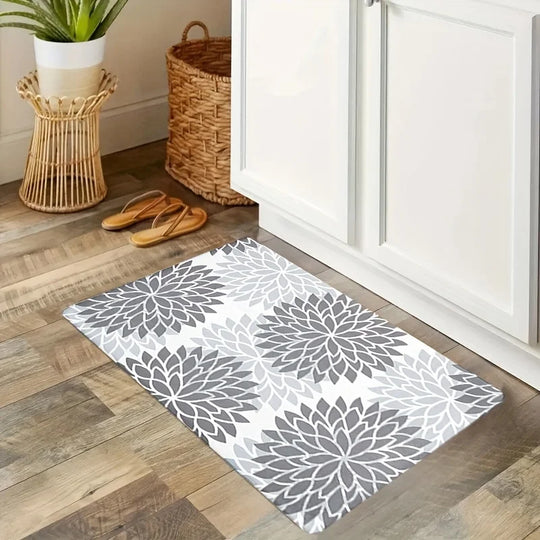 1pc grey print kitchen rug, non-slip machine washable flannel floor mat, suitable for hallway door kitchen