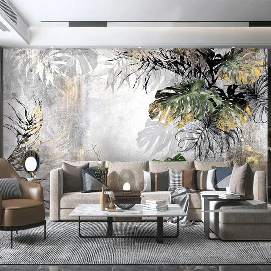 Mia's Custom Modern 3D Tropical Rain Forest Leaves Mural Wallpaper