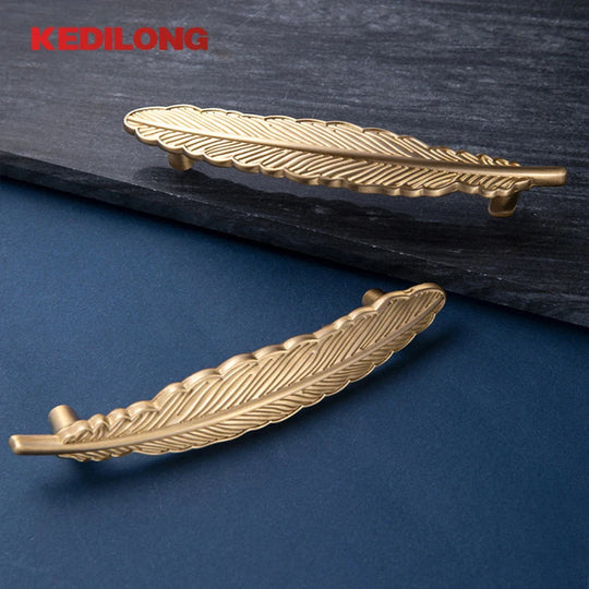 Ella's Feather Gold Brass Cabinet Handle