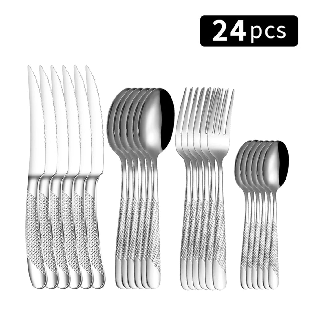 Gracelynn Star Diamond Collection Stainless Steel Tableware Set (24pcs)