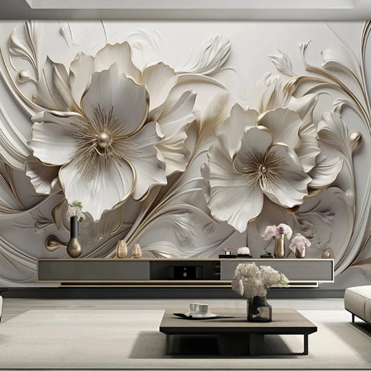 Violet's  Elevate Your Space with Light Luxury 3D Relief Flowers Wallpaper