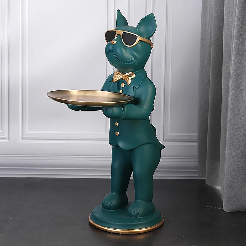 Audrey's 67cm Floor French Bulldog Butler with Tray Sculpture