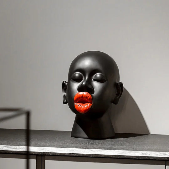 Sophia's Modern Black Red Lip Desktop Female Figure Head Decoration