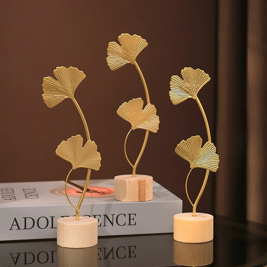 Josephine's Golden Ginkgo Leaf Feather Metal Model Figurines