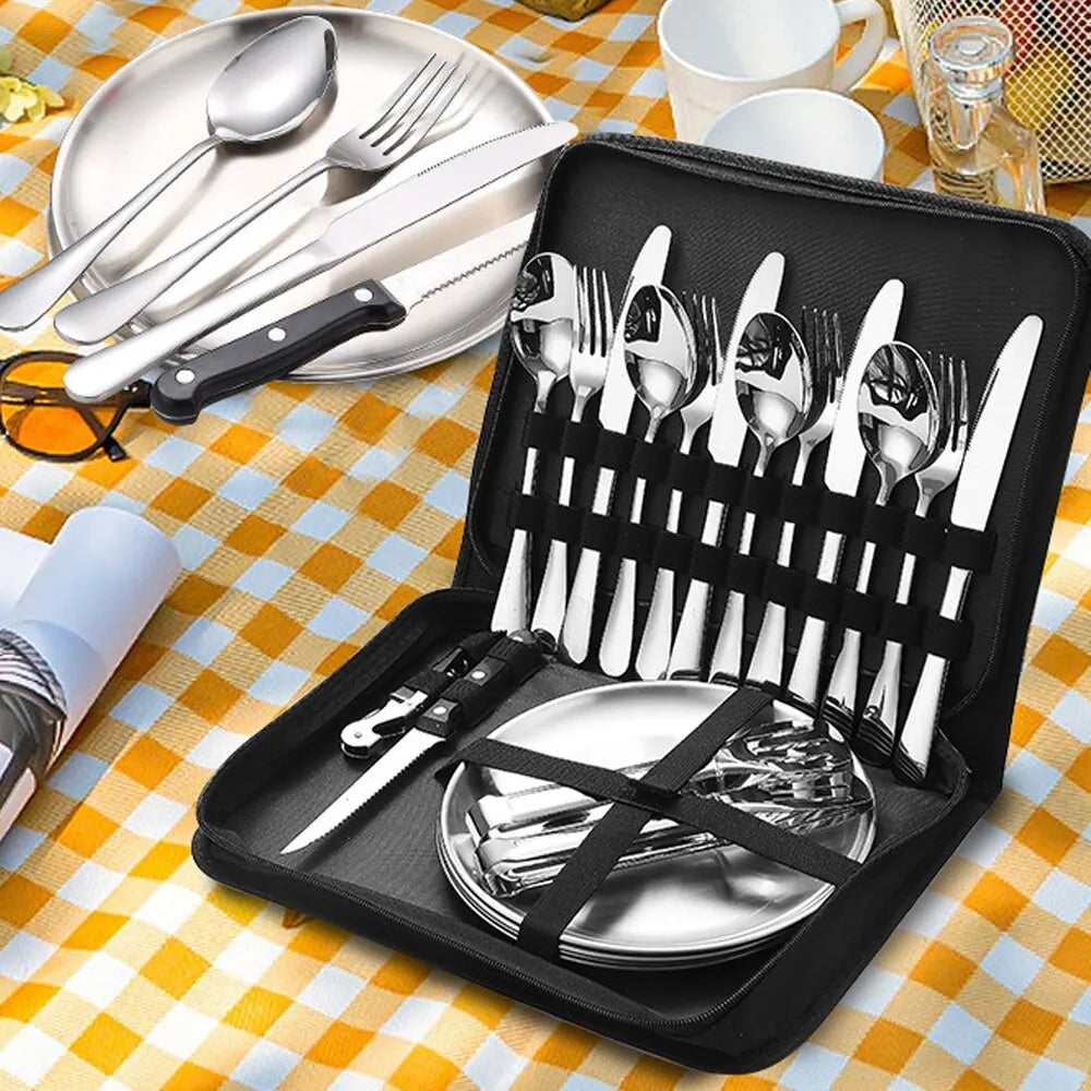 Alessia Camping Silverware Kit Cutlery Organizer Utensil Picnic Set