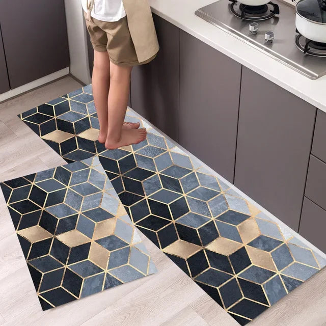 Geometry Square Kitchen Mat Long Strip Bedroom Entrance Doormat Home Decoration Carpet for Living Room Bathroom Non-Slip Rug