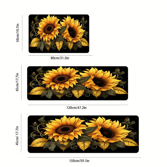 1pc Sunflower kitchen rug, non-slip machine washable flannel floor mat, suitable for hallway door kitchens